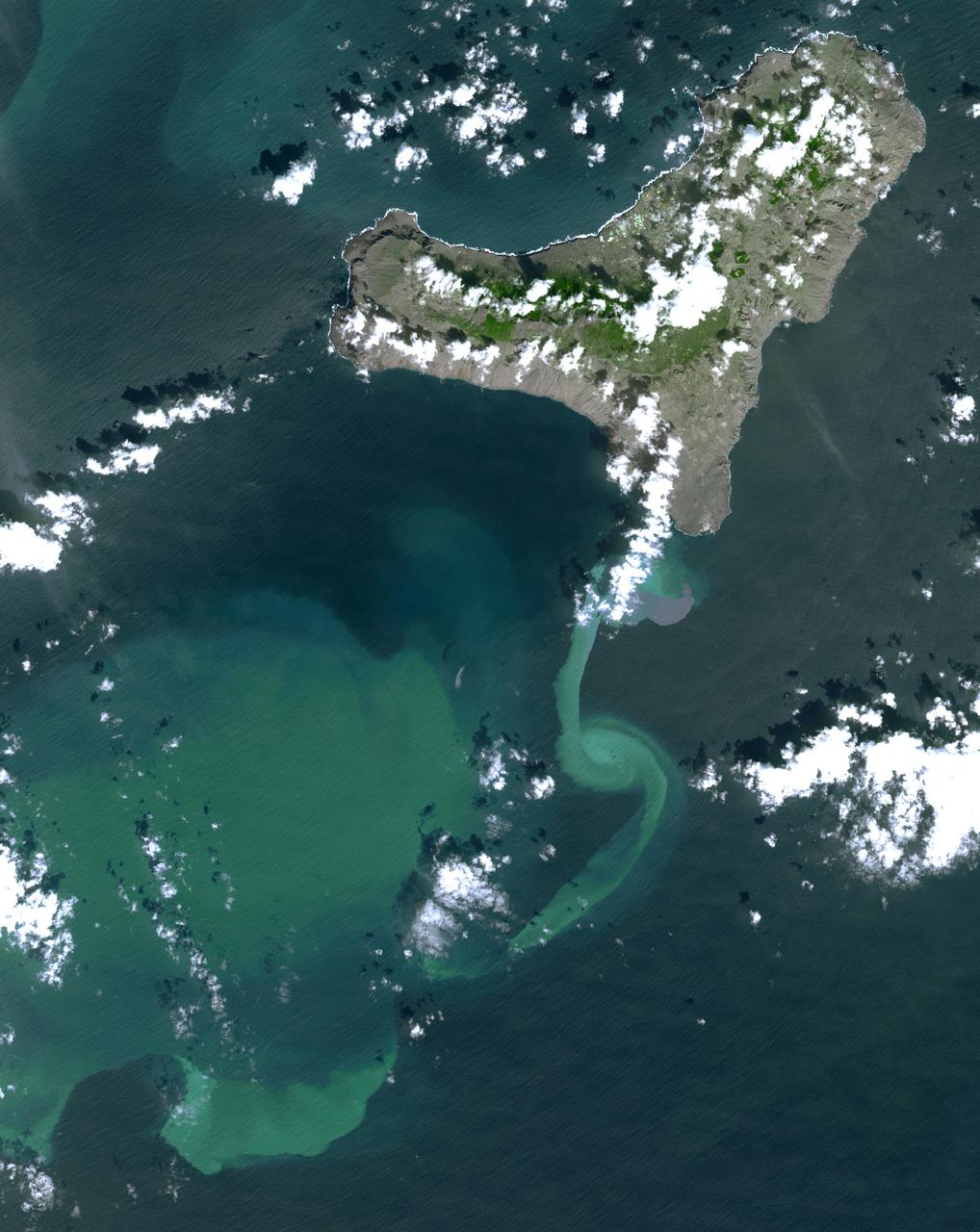 In July 2011, volcanic tremors began on the Island of El Hierro in the Canary Islands; by September, many tourists evacuated the resort island, fearing a volcanic eruption. This image is from NASA Terra spacecraft.