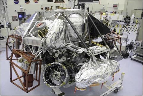 The Mars Science Laboratory mission powered descent vehicle is the integrated combination of the spacecraft descent stage and the rover Curiosity.