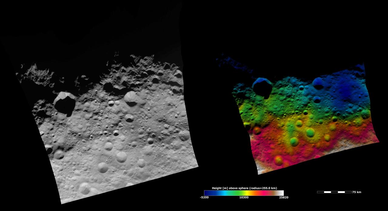 These images from NASA Dawn spacecraft show part of asteroid Vesta equatorial region, which contains many different sizes of impact craters.