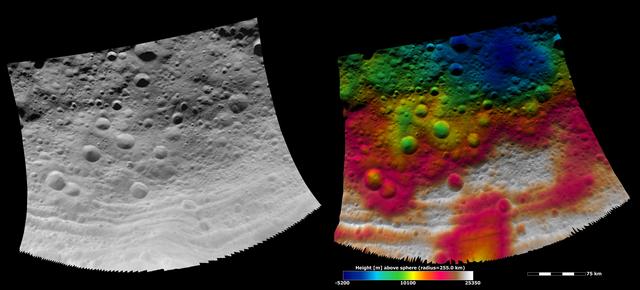 NASA image: Topography of Vesta Equatorial Region III