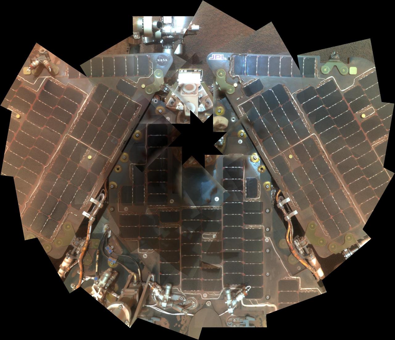 In 2007, NASA Mars Exploration Rover Opportunity had endured a Martian dust storm and the rover team wanted to assess the dustiness of the solar panels.