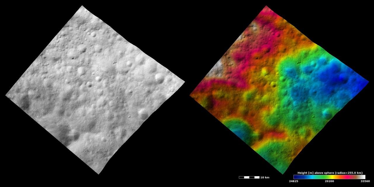 These images from NASA Dawn spacecraft show an old, heavily cratered terrain around asteroid Vesta equator.