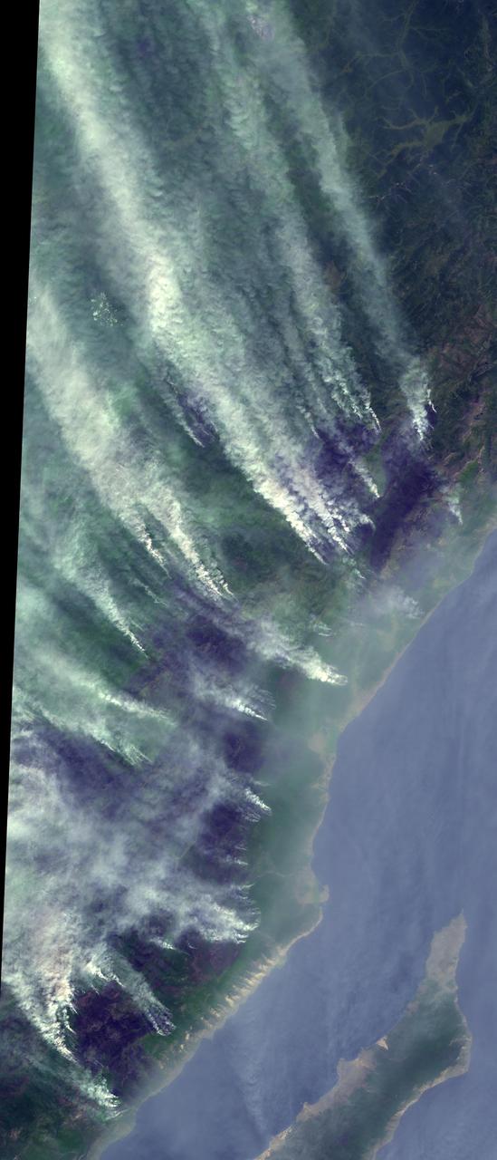 NASA Terra spacecraft acquired this image of the region north of Lake Baikal on Aug. 22, 2015. For weeks, forest fires have been raging in Siberia around Russia Lake Baikal.