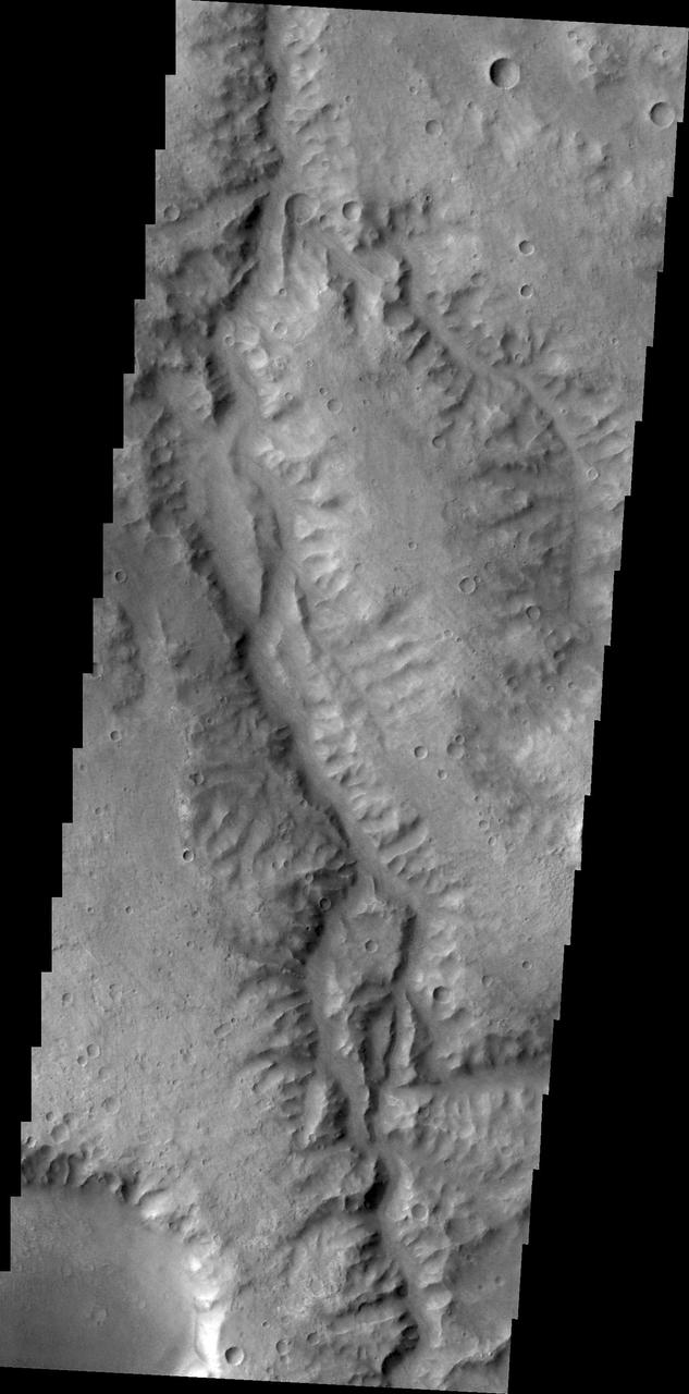 This unnamed as seen by NASA 2001 Mars Odyssey spacecraft channel drains part of Margaritifer Terra.