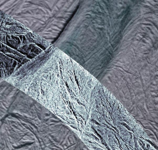 This image shows rough ice in the southern part of Saturn moon Enceladus. It was created using synthetic-aperture radar SAR data acquired by NASA Cassini spacecraft on Nov. 6, 2011.