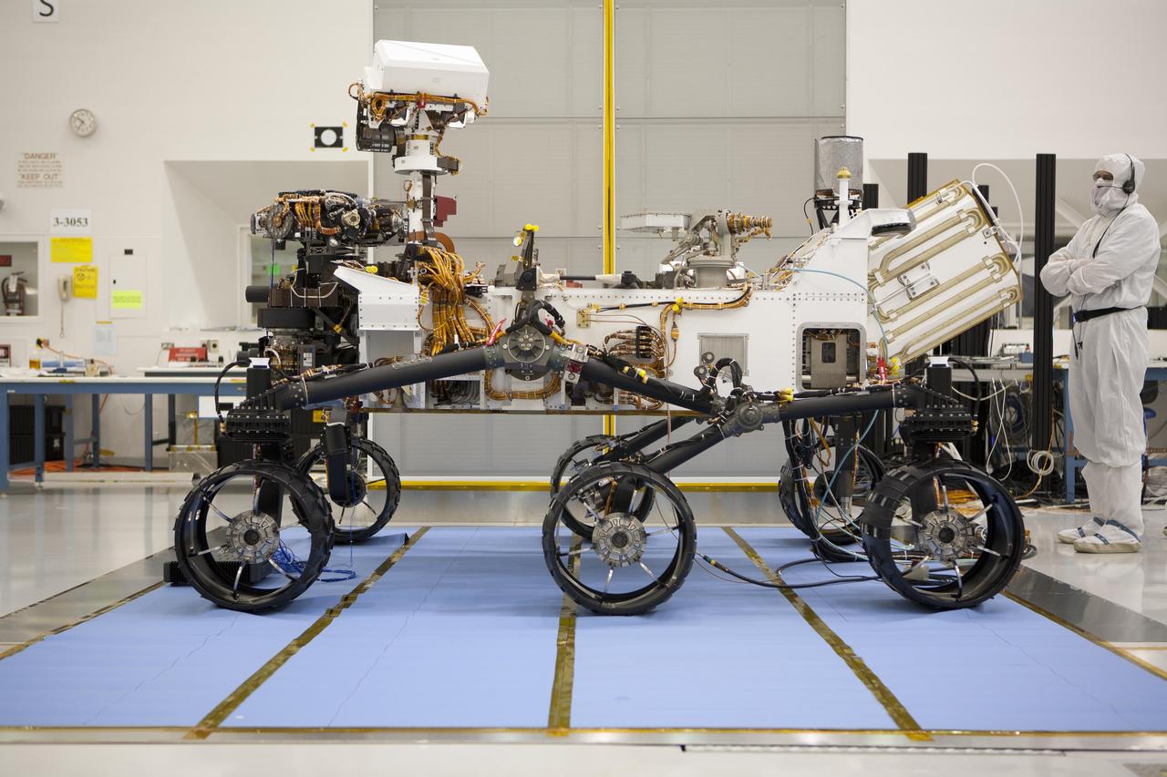 About the size of a small SUV, NASA Curiosity rover is well equipped for a tour of Gale Crater on Mars. This impressive rover has six-wheel drive and the ability to turn in place a full 360 degrees, as well as the agility to climb steep hills.