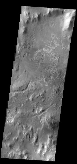 This image captured by NASA 2001 Mars Odyssey spacecraft shows the delta deposit on the floor of Eberswalde Crater.