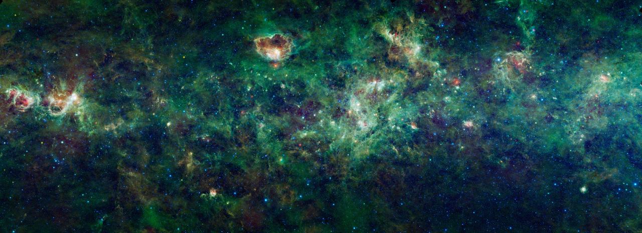 This enormous section of the Milky Way galaxy is a mosaic of images from NASA Wide-field Infrared Survey Explorer. The constellations Cassiopeia and Cepheus are featured in this 1,000-square degree expanse.