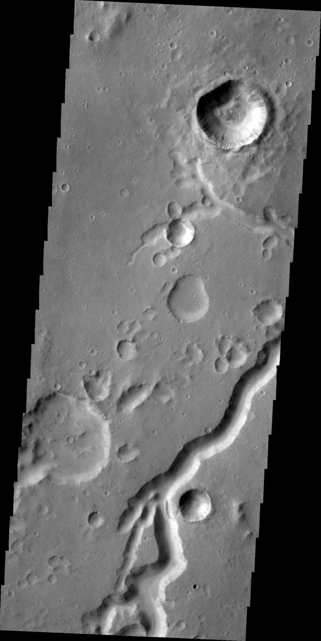 This image from NASA 2001 Mars Odyssey spacecraft shows a portion of Nanedi Valles in Xanthe Terra.