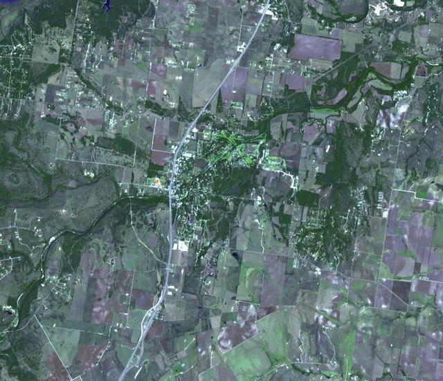 This image from NASA Terra spacecraft is of the Debra L. Friedkin archaeological site near Salado, Texas, a multicomponent site, with Clovis remains overlying pre-Clovis stone tools.