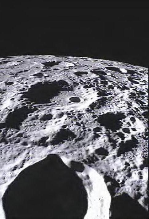 This image of the lunar surface was taken by NASA MoonKAM system onboard the Ebb spacecraft and shows Crater Poinsot located on the northern part of the moon far side.