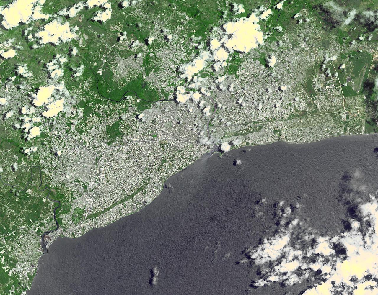 This image, acquired by NASA Terra spacecraft, shows Santo Domingo, the capital of the Dominican Republic, founded in 1496 Christopher Columbus, it is the oldest continuously inhabited European settlement in the Americas.