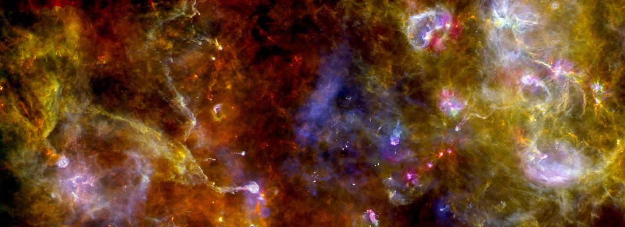 This new view of the Cygnus-X star-formation region by ESA Herschel Space Observatory highlights chaotic networks of dust and gas that point to sites of massive star formation.