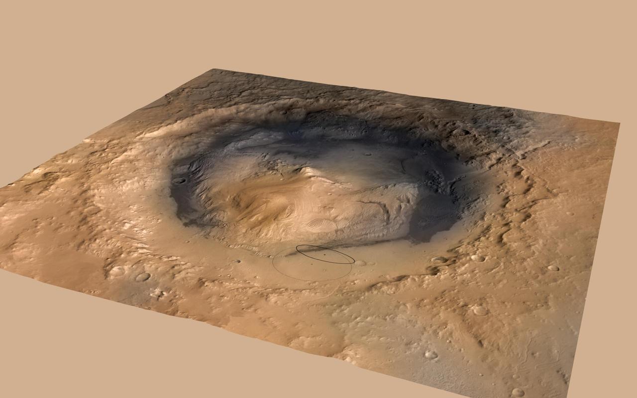 The landing target area for Curiosity, the big rover of NASA Mars Science Laboratory mission, has been revised, reducing the area size. It also puts the center of the landing area closer to Mount Sharp.