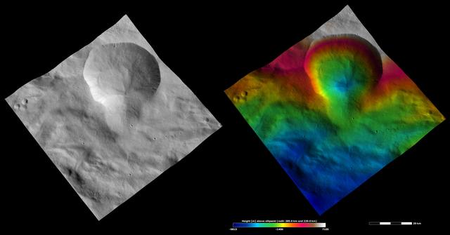 NASA image: Apparent Brightness and Topography Images of Aquilia Crater