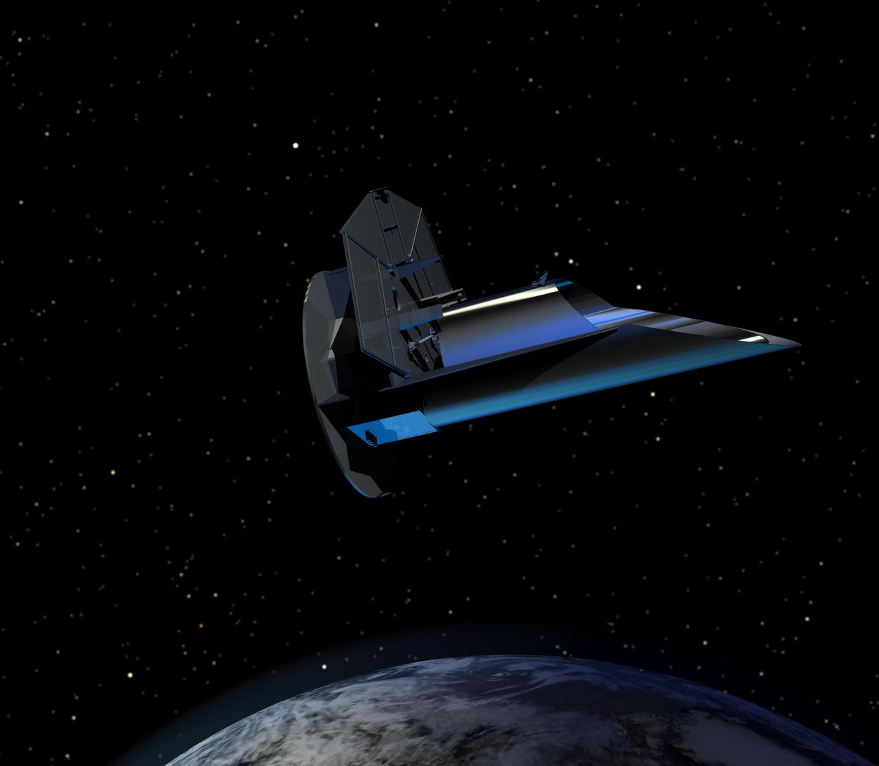 This is an artist rendering of the spacecraft FINESSE orbiting above Earth. Proposed for launch in 2016 as part of NASA Explorers Program, FINESSE would take the first family portrait of extrasolar planets.