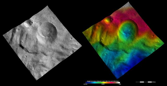 NASA image: Apparent Brightness and Topography Images of Eusebia Crater