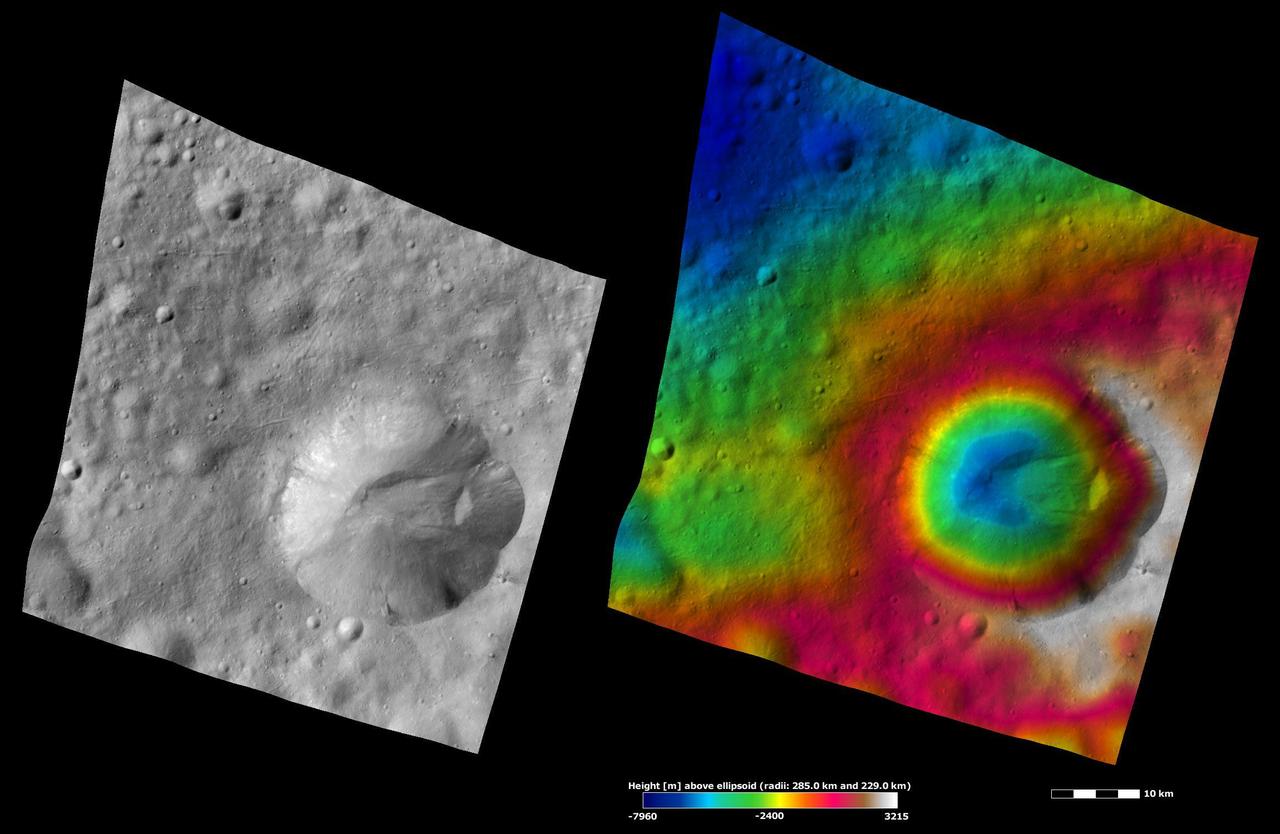 These images from NASA Dawn spacecraft are located in asteroid Vesta Marcia quadrangle, just south of Vesta equator.