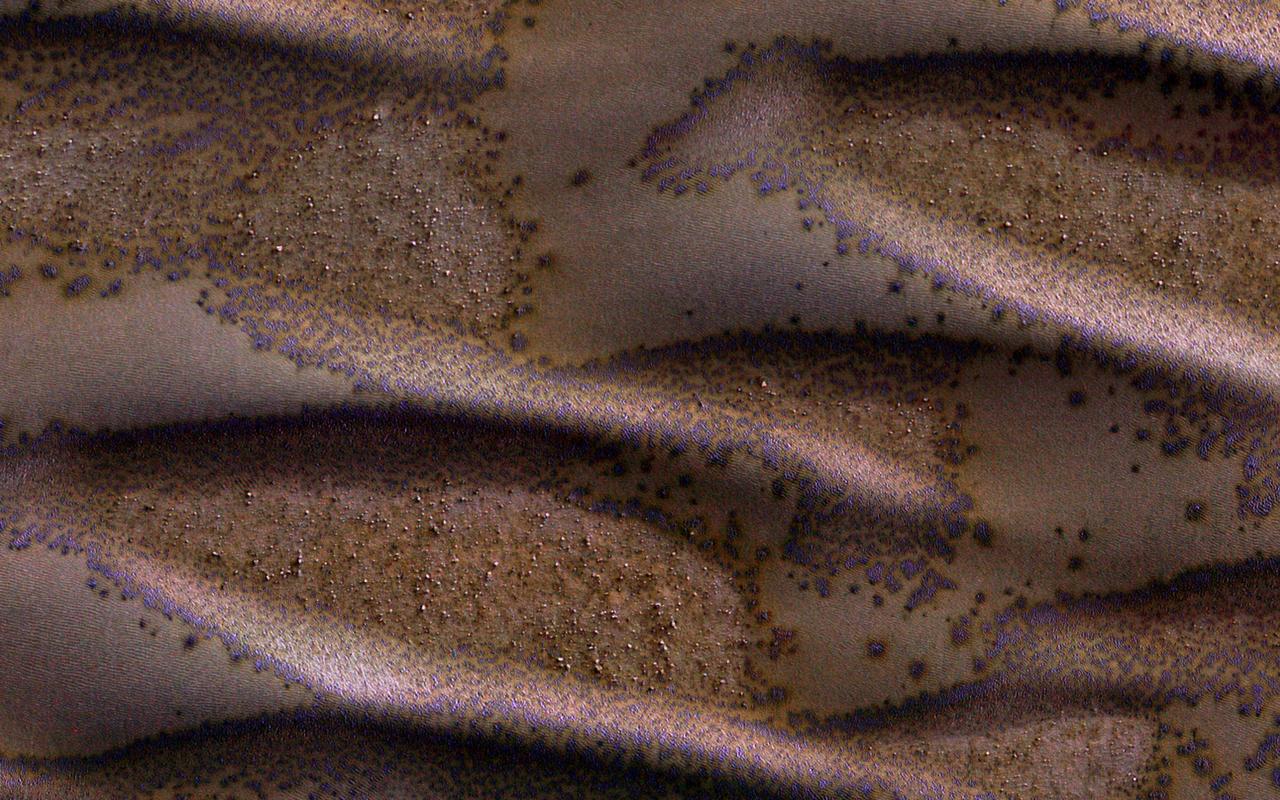 Sand dunes cover much of this terrain, which has large boulders lying on flat areas between the dunes in this image captured by NASA Mars Reconnaissance Orbiter spacecraft.