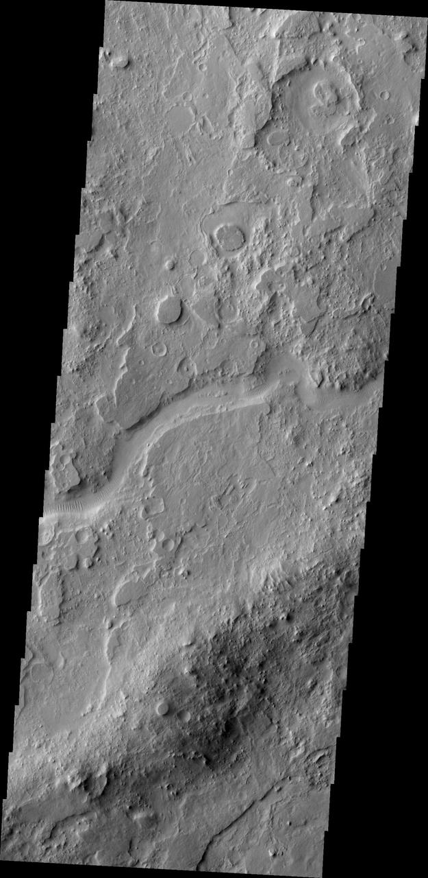 The channel in this image from NASA Mars Odyssey spacecraft is part of Auqakuh Vallis, which is located in northern Terra Sabaea.