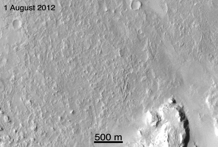 This still image from an animation shows the effects of weights from the entry vehicle of NASA Curiosity rover hitting the surface of Mars.