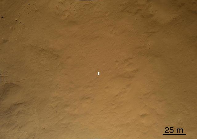 NASA Mars Reconnaissance Orbiter obtained this color image with the Mars Descent Imager aboard NASA Curiosity rover during its descent to the surface. Curiosity landed on Aug. 5 PDT Aug. 6 EDT.