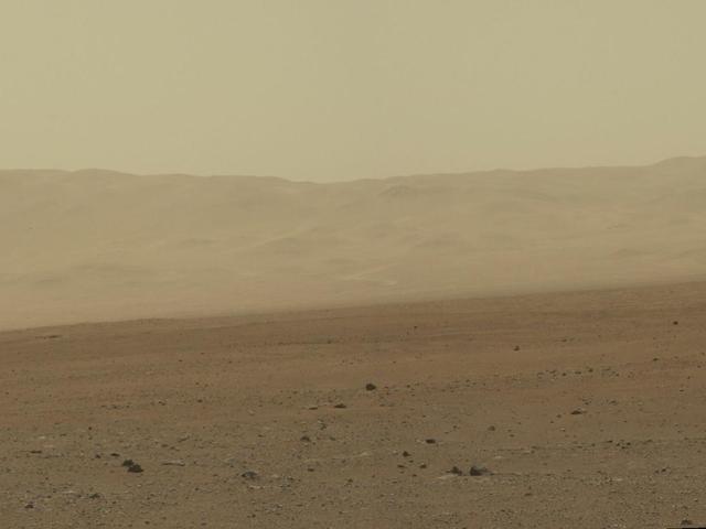 This color image from NASA Curiosity rover shows part of the wall of Gale Crater, the location on Mars where the rover landed. This is part of a larger, high-resolution color mosaic made from images obtained by Curiosity Mast Camera.