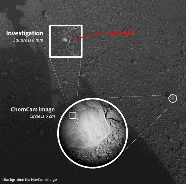 NASA image: First Laser-Zapped Rock on Mars
