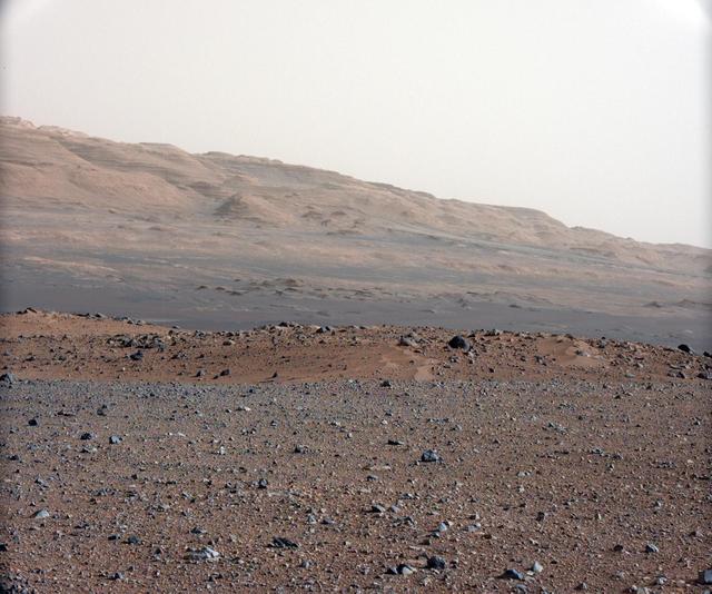 This image is from a series of test images to calibrate the 34-millimeter Mast Camera on NASA Curiosity rover. It was taken on Aug. 23, 2012 and looks south-southwest from the rover landing site.