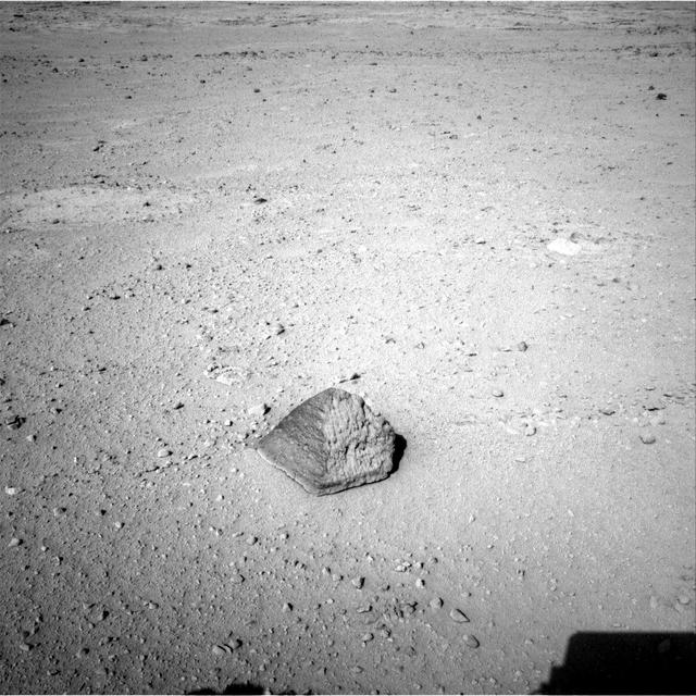 The drive by NASA Mars rover Curiosity during the mission 43rd Martian day ended with this rock front of the rover. The rover team has assessed it as a suitable target for the first use of Curiosity contact instruments on a rock.