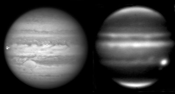 Jupiter has been suffering more impacts over the last four years than ever previously observed, including this meteoroid impact on Sept. 10, 2012. Right-hand image is an infrared image NASA Infrared Telescope Facility on Mauna Kea, Hawaii.