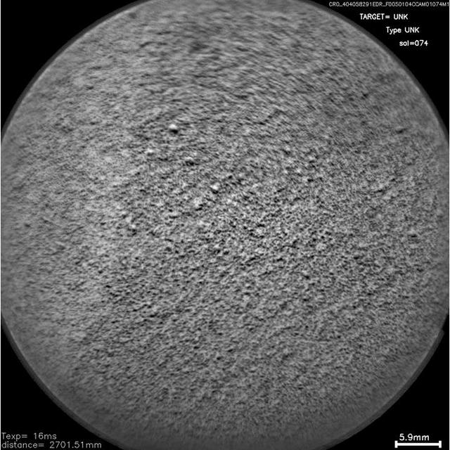 The Chemistry and Camera ChemCam instrument on NASA Mars rover Curiosity used its laser and spectrometers to examine what chemical elements are in a drift of Martian sand during the mission 74th Martian day, or sol Oct. 20, 2012.