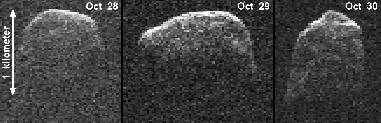 This composite image of asteroid 2007 PA8 was obtained using data taken by NASA 230-foot-wide 70-meter Deep Space Network antenna at Goldstone, Calif.
