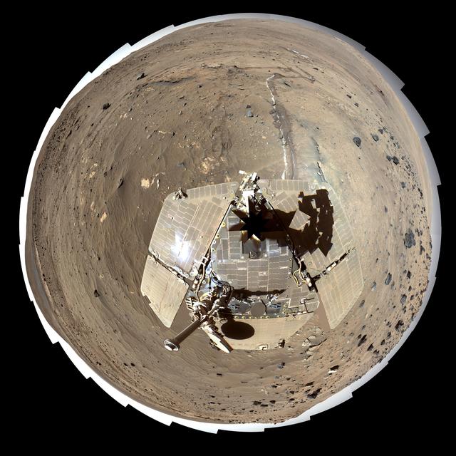 NASA image: Spirit Mars Rover in McMurdo Panorama, Polar Projection False Color
