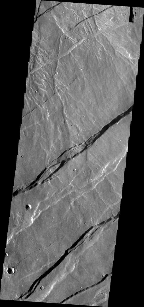 The fractures in this image are part of the large fracture system that surrounds Alba Mons as seen by NASA 2001 Mars Odyssey spacecraft.