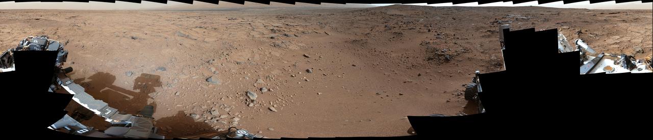On Nov. 22, 2012, or sol 106, NASA Mars rover Curiosity was near a location called Point Lake for an overlook of a shallow depression called Yellowknife Bay which is in the left third of this scene, in the middle distance.