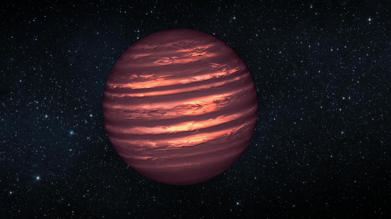 This artist conception illustrates the brown dwarf named 2MASSJ22282889-431026. NASA Hubble and Spitzer space telescopes observed the object to learn more about its turbulent atmosphere.