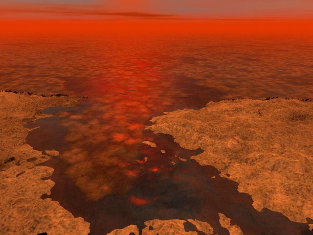 NASA image: Floating Ice on Titan Lakes?