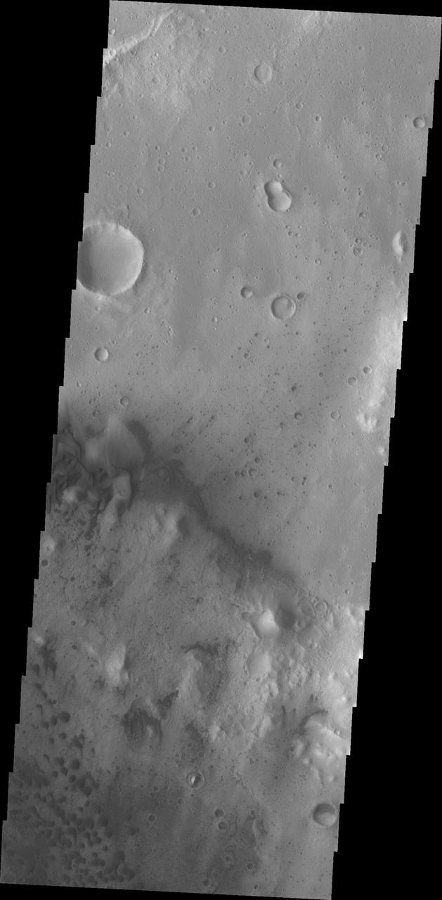 This image from NASA 2001 Mars Odyssey spacecraft shows sand dunes of the floor of Trouvelot Crater.