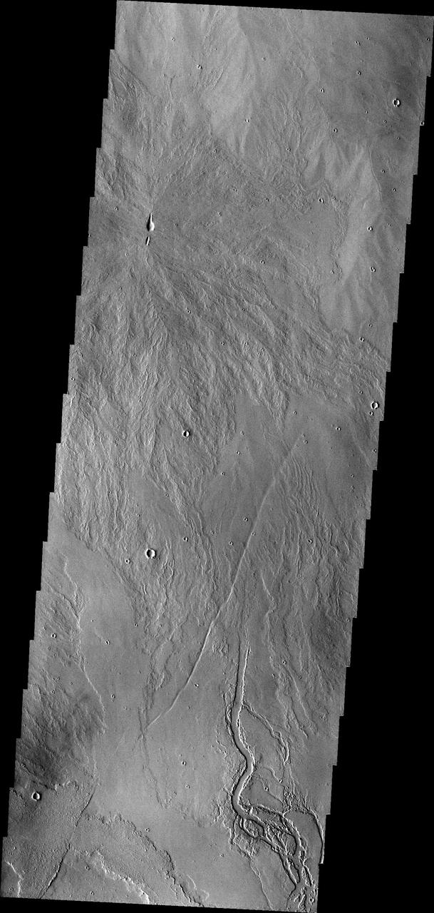 The lava channels in this image are located in the Tharsis plains as seen by NASA 2001 Mars Odyssey spacecraft.