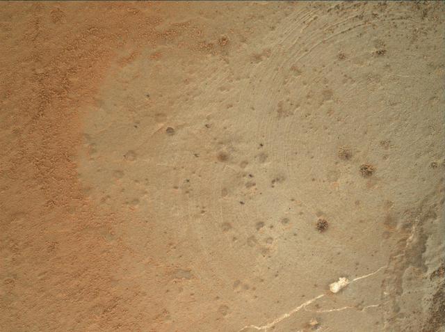 This image from the Mars Hand Lens Imager MAHLI on NASA Mars rover Curiosity shows details of rock texture and color in an area where the rover Dust Removal Tool DRT brushed away dust that was on the rock.