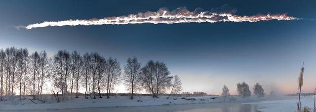 This photograph of the meteor streaking through the sky above Chelyabinsk, Russia, on Feb. 15, 2013, was taken by a local, M. Ahmetvaleev. The small asteroid was about 56 to 66 feet 17 to 20 meters wide.