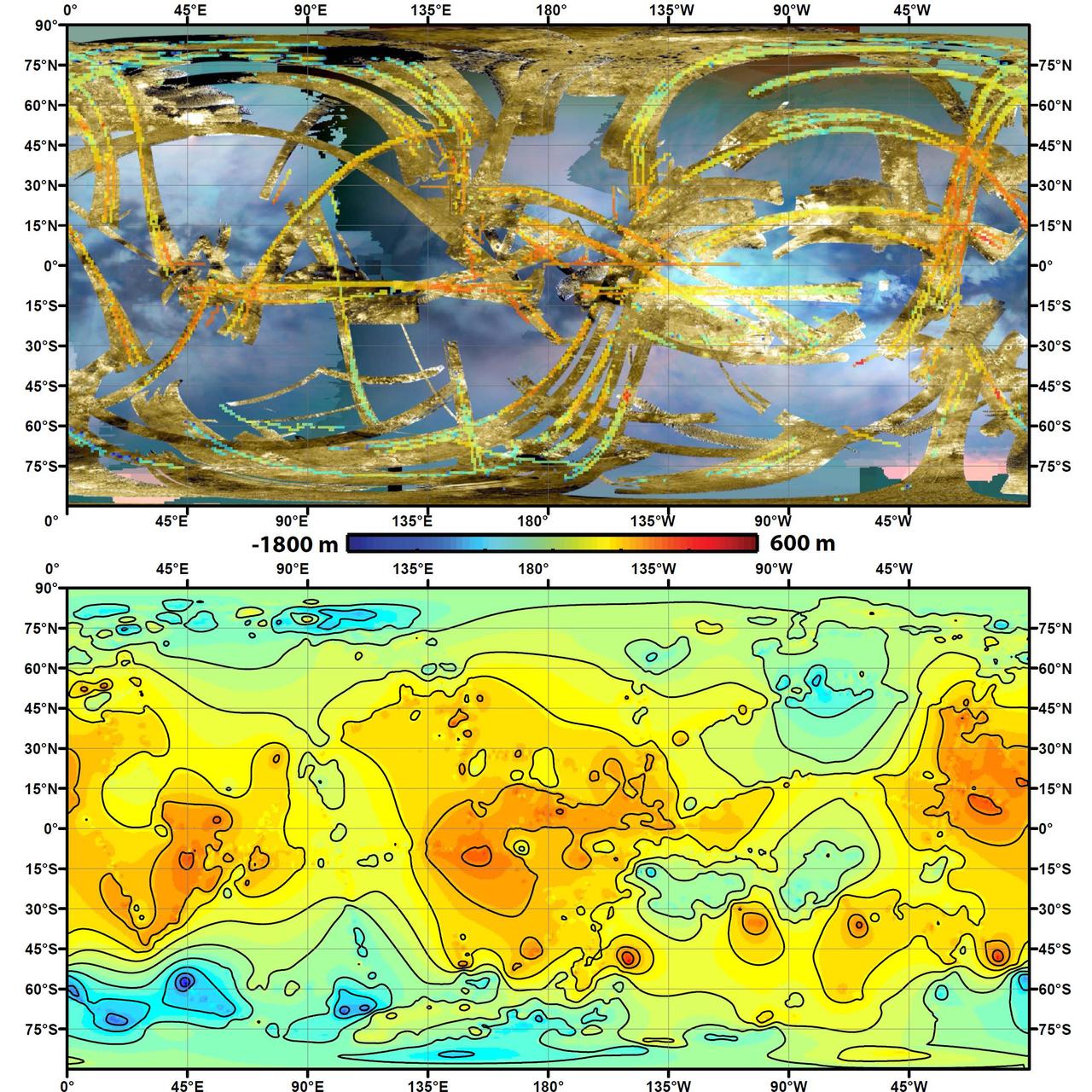 To create the first global, topographic map of Saturn moon Titan, scientists analyzed data from NASA Cassini spacecraft and a mathematical process called splining.