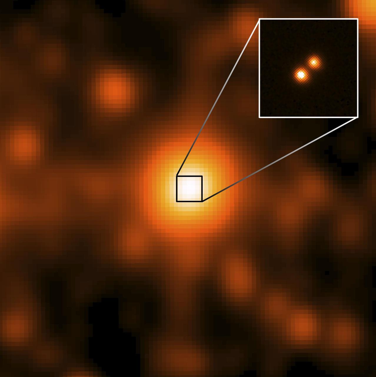 WISE J104915.57-531906, center of the larger image, was taken by the NASA WISE. This is the closest star system discovered since 1916, and the third closest to our sun. It is 6.5 light-years away.
