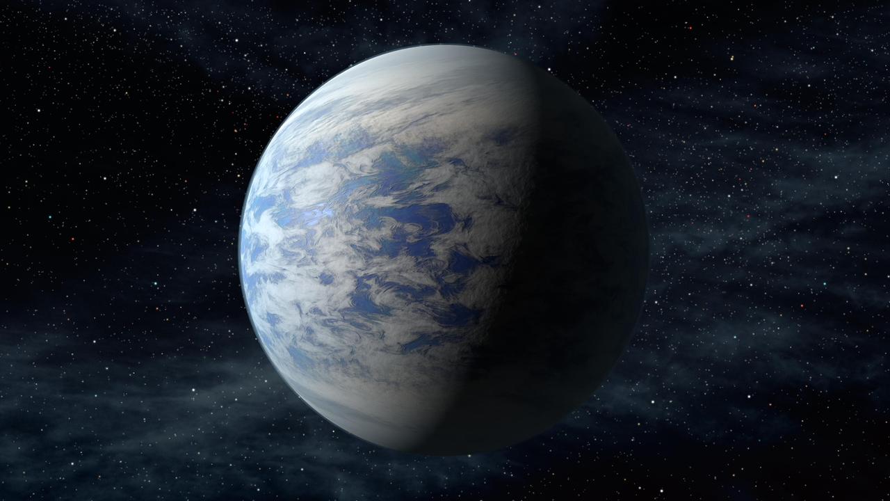 The artist concept depicts Kepler-69c, a super-Earth-size planet in the habitable zone of a star like our sun, located about 2,700 light-years from Earth in the constellation Cygnus.