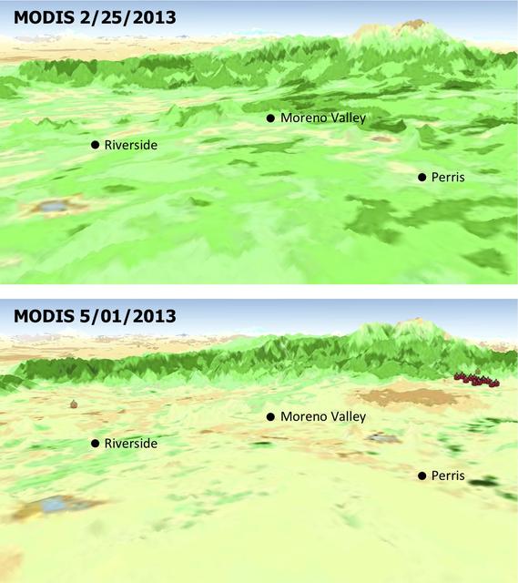 NASA image: MODIS Satellite See Double Jeopardy for Socal Fire Season