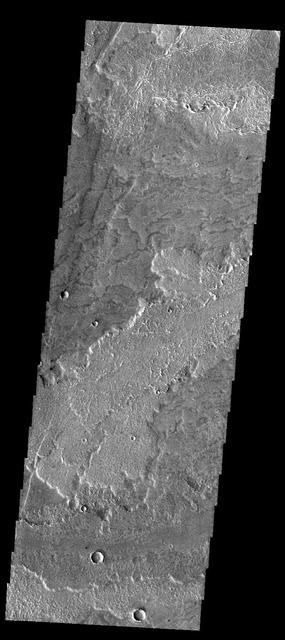Like yesterday image, this image from NASA Mars Odyssey spacecraft shows lava flows from Arsia Mons.