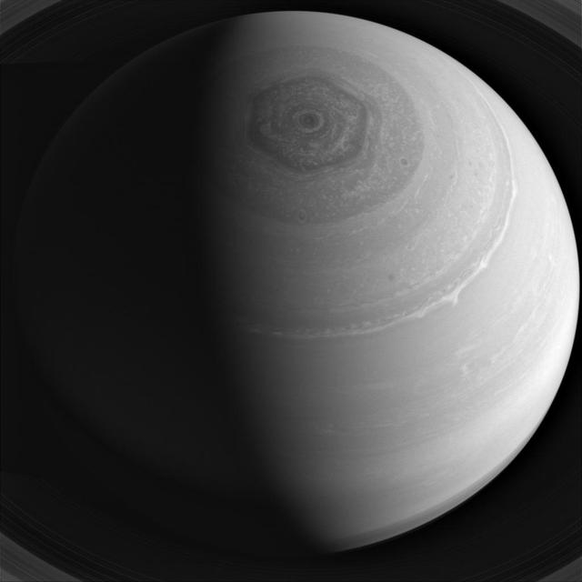 Saturn winds race furiously around the planet, blowing at high speeds which form distinct belts and zones which encircle the planet pole, as well as its famous hexagon as seen in this image from NASA Cassini spacecraft.