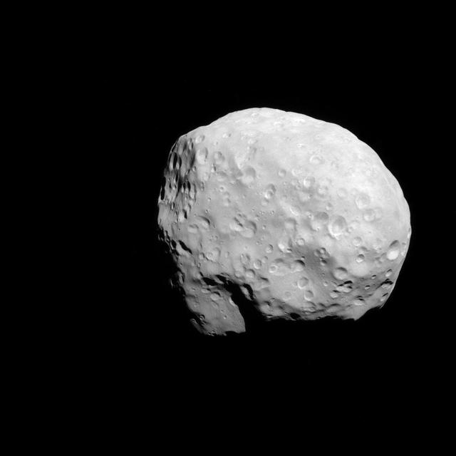 NASA Cassini spacecraft captured this view of Saturn moon Epimetheus 116 kilometers, or 72 miles across during a moderately close flyby on Dec. 6, 2015. This is one of Cassini highest resolution views of the small moon.