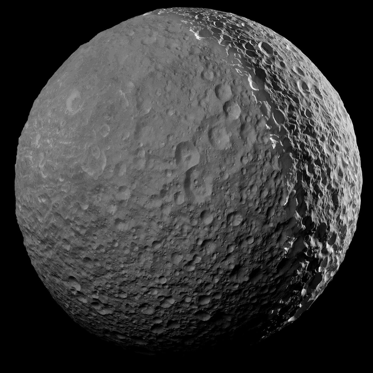 In its season of "lasts," NASA's Cassini spacecraft made its final close approach to Saturn's moon Mimas on January 30, 2017. At closest approach, Cassini passed 25,620 miles (41,230 kilometers) from Mimas. All future observations of Mimas will be from more than twice this distance.  This mosaic is one of the highest resolution views ever captured of the icy moon.  Close approaches to Mimas have been somewhat rare during Cassini's mission, with only seven flybys at distances of less than 31,000 miles (50,000 kilometers).  Mimas' surface is pockmarked with countless craters, the largest of which gives the icy moon its distinctive appearance.  Imaging scientists combined ten narrow-angle camera images to create this mosaic view. The scene is an orthographic projection centered on terrain at 17.5 degrees south latitude, 325.4 degrees west longitude on Mimas. An orthographic view is most like the view seen by a distant observer looking through a telescope.  This mosaic was acquired at a distance of approximately 28,000 miles (45,000 kilometers) from Mimas. Image scale is approximately 820 feet (250 meters) per pixel. The images were taken in visible light with the Cassini spacecraft narrow-angle camera on Jan. 30, 2017.  http://photojournal.jpl.nasa.gov/catalog/PIA17213